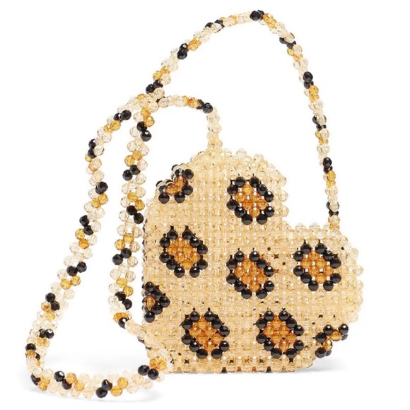 Susan Alexandra Leopard Heart Beaded Crossbody Shoulder Bag Purse - Picture 3 of 15